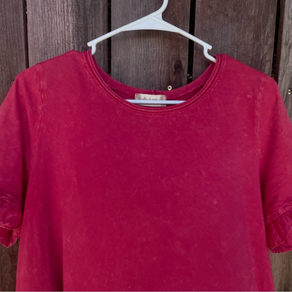 Altar'd State Ruffled Hem Short Sleeve Pink Top.  Size Large - Picture 4 of 15